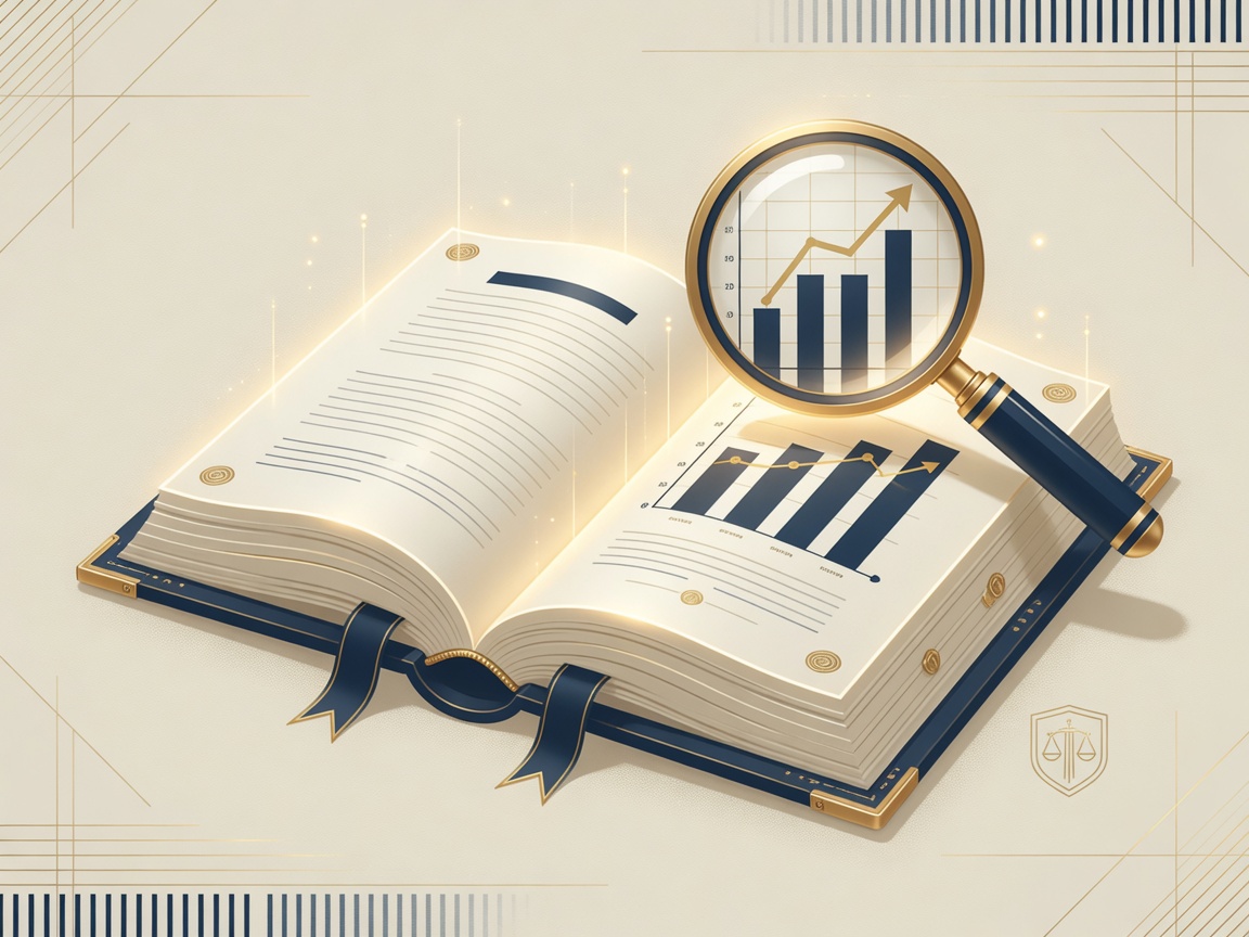 Open book and magnifying glass tax education illustration